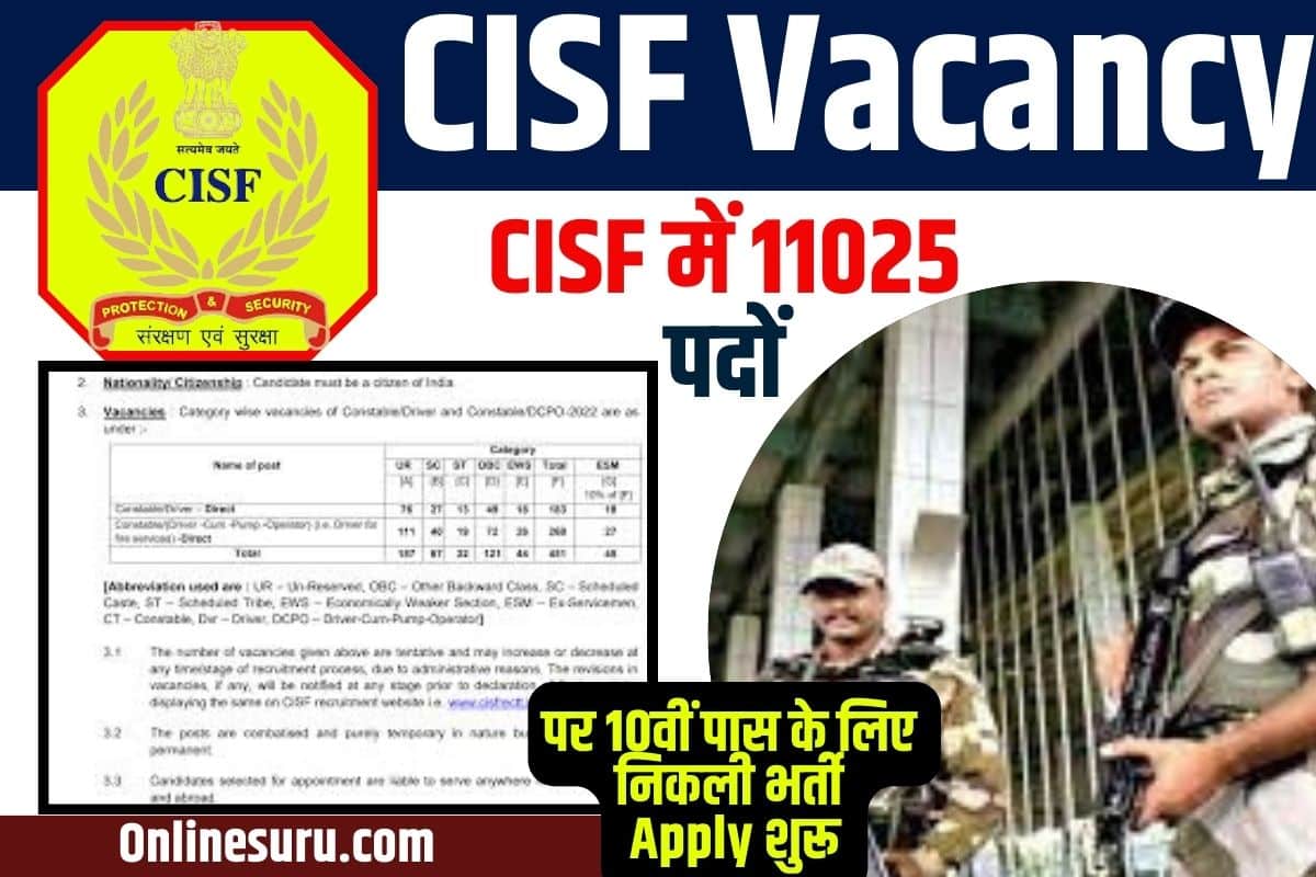 CISF Vacancy 2023: सीआईएसफ में 11025 पदों पर 10वीं पास के लिए निकली भर्ती आवेदन शुरू Full Information 3 CISF Vacancy