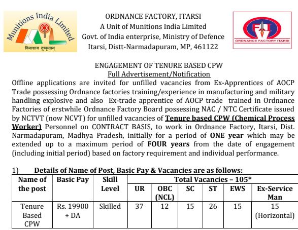 Ordnance Factory Vacancy 2024: ऑर्डिनेंस फैक्ट्री भर्ती का 105 पदों पर नोटिफिकेशन जारी Full Information 4 Ordnance Factory Vacancy
