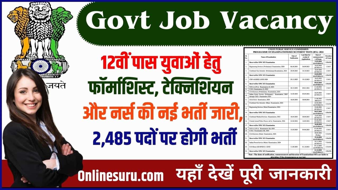 Govt Job Vacancy 2024 Notification: 12वीं पास युवाओं हेतु फॉर्माशिस्ट, टेक्निशियन और नर्स की नई भर्ती जारी, 2,485 पदों पर होगी भर्ती, ये है पूरी आवेदन प्रक्रिया Full Information 3 Govt Job Vacancy