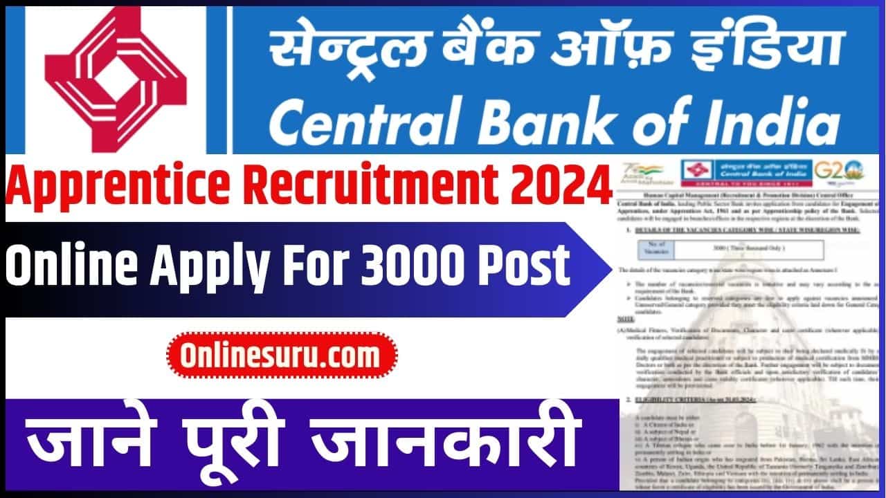 Central Bank of India Apprentice Recruitment 2024 Online Apply For 3000 Post, Notification And Details Full Information 3 Central Bank of India Apprentice Recruitment