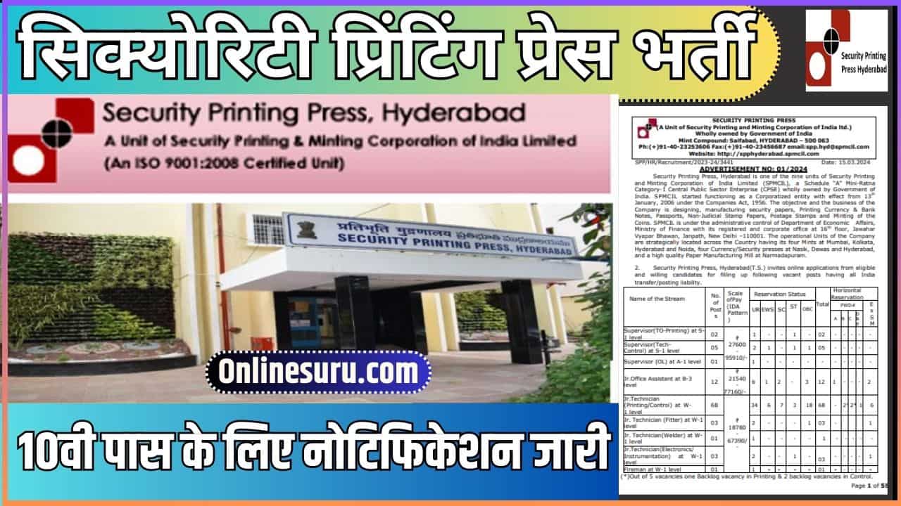 Printing Press Vacancy 2024: सिक्योरिटी प्रिंटिंग प्रेस भर्ती का 10वी पास के लिए नोटिफिकेशन जारी Full Information 3 Printing Press Vacancy