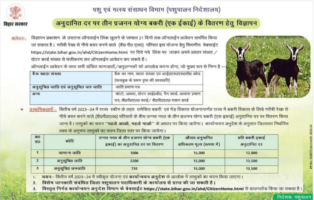 Bihar Bakri Palan Yojana 2024 | बिहार मुख्यमंत्री बकरी पालन योजना के लिए ऑनलाइन आवेदन शुरू Full Information 5 Bihar Bakri Palan Yojana