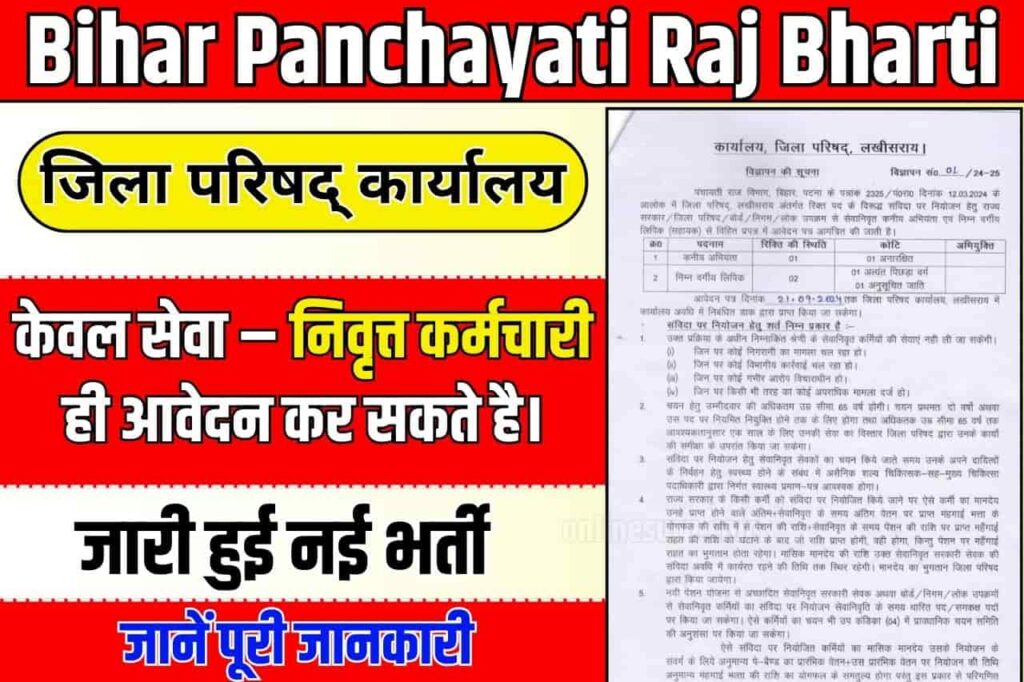 Bihar Panchayati Raj Bharti 2024: औरंगाबाद / लखीसराय सहित जहांनाबाद जिलों के जिला परिषद् कार्यालय से जारी हुई नई भर्ती Full Information 3 Bihar Panchayati Raj Bharti